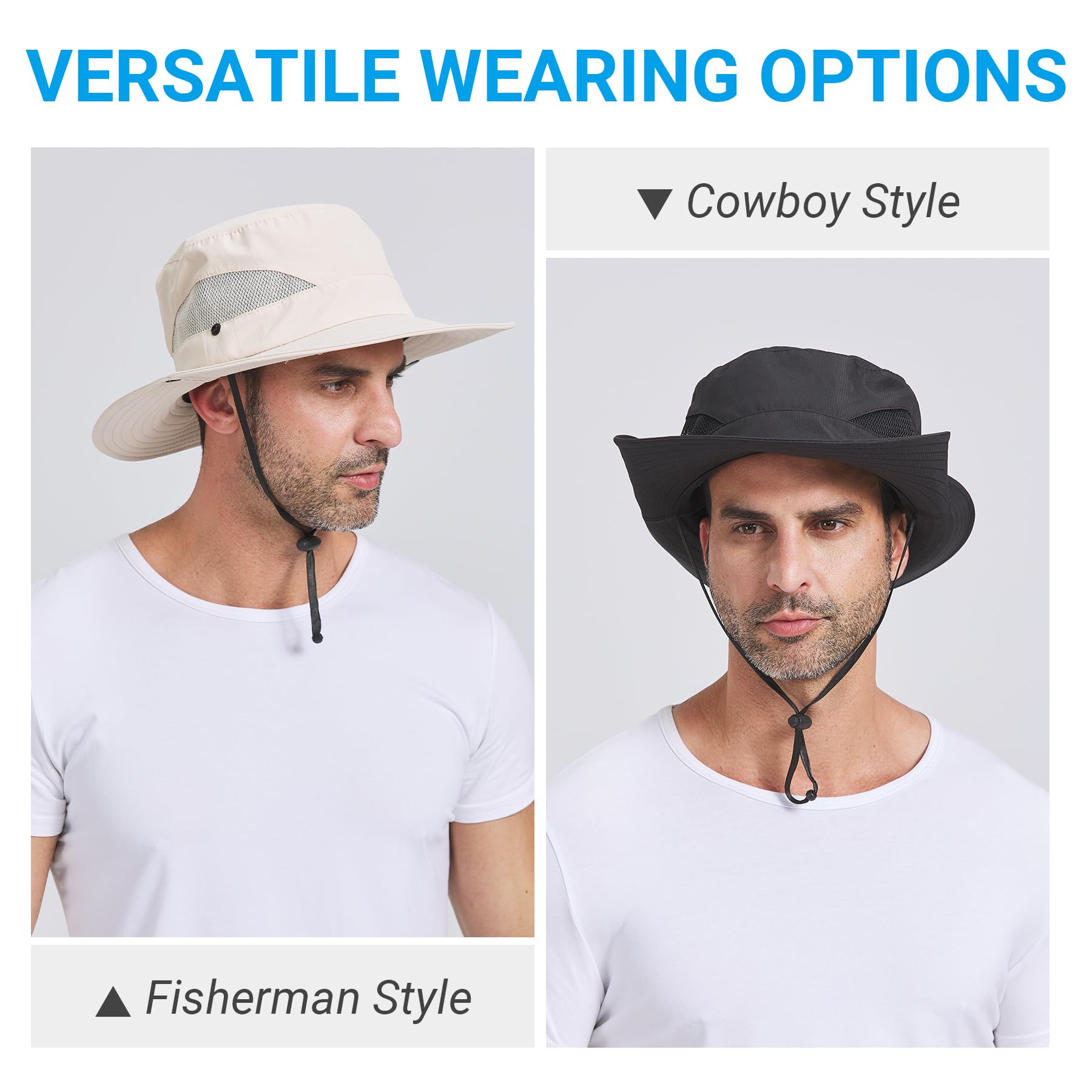 Men's Wide Brim Bucket Hat - UPF 50+ UV Protection Sun Hat for Fishing, Beach, Hiking & Safari - Lightweight Breathable Boonie Hat in Blue - Perfect for Outdoor Activities & Summer Adventures