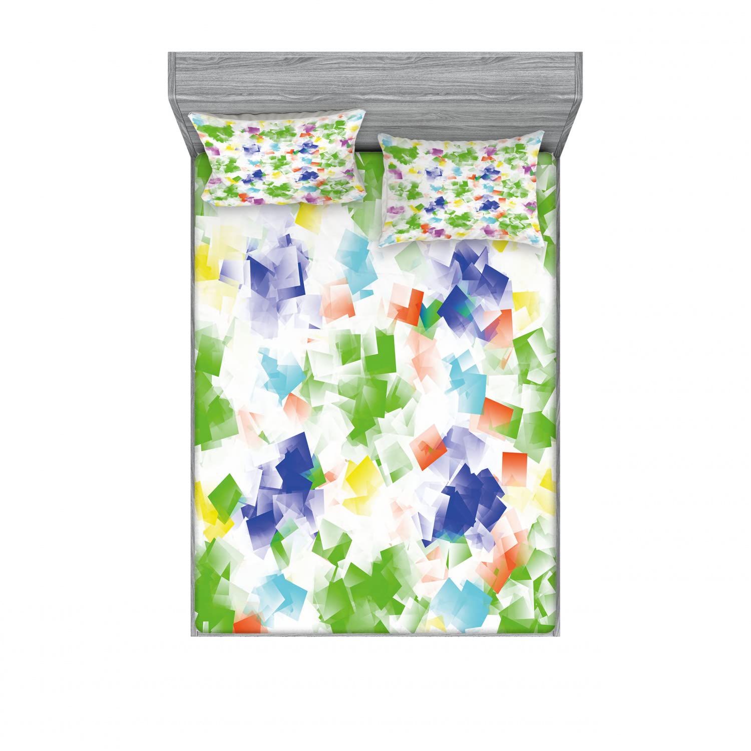 Ambesonne Modern 2-Piece Queen Size Fitted Sheet Set with 4 Pillow Shams - Vibrant Ornament Pattern Multicolor Bedding - Perfect for Guest Rooms, Master Bedrooms & Vacation Homes