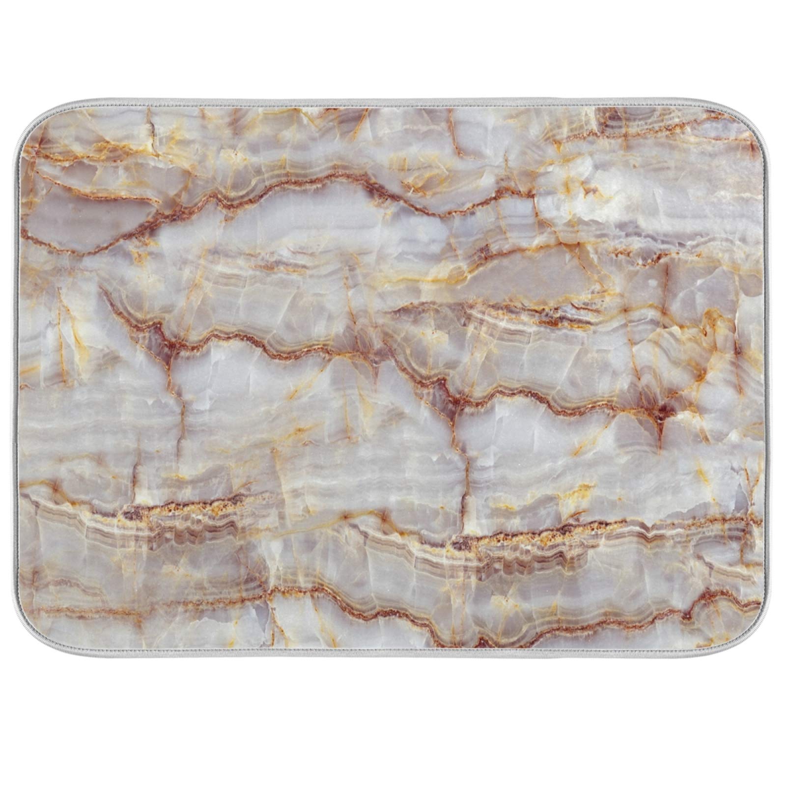 ALAZA Premium Brown Marble Pattern Dish Drying Mat - Super Absorbent Microfiber Kitchen Counter Mat (16x18 Inch) - Non-Slip Drying Pad for Dishes, Utensils & Cookware - Perfect for Kitchen Countertops, Sink Areas & Dining Tables