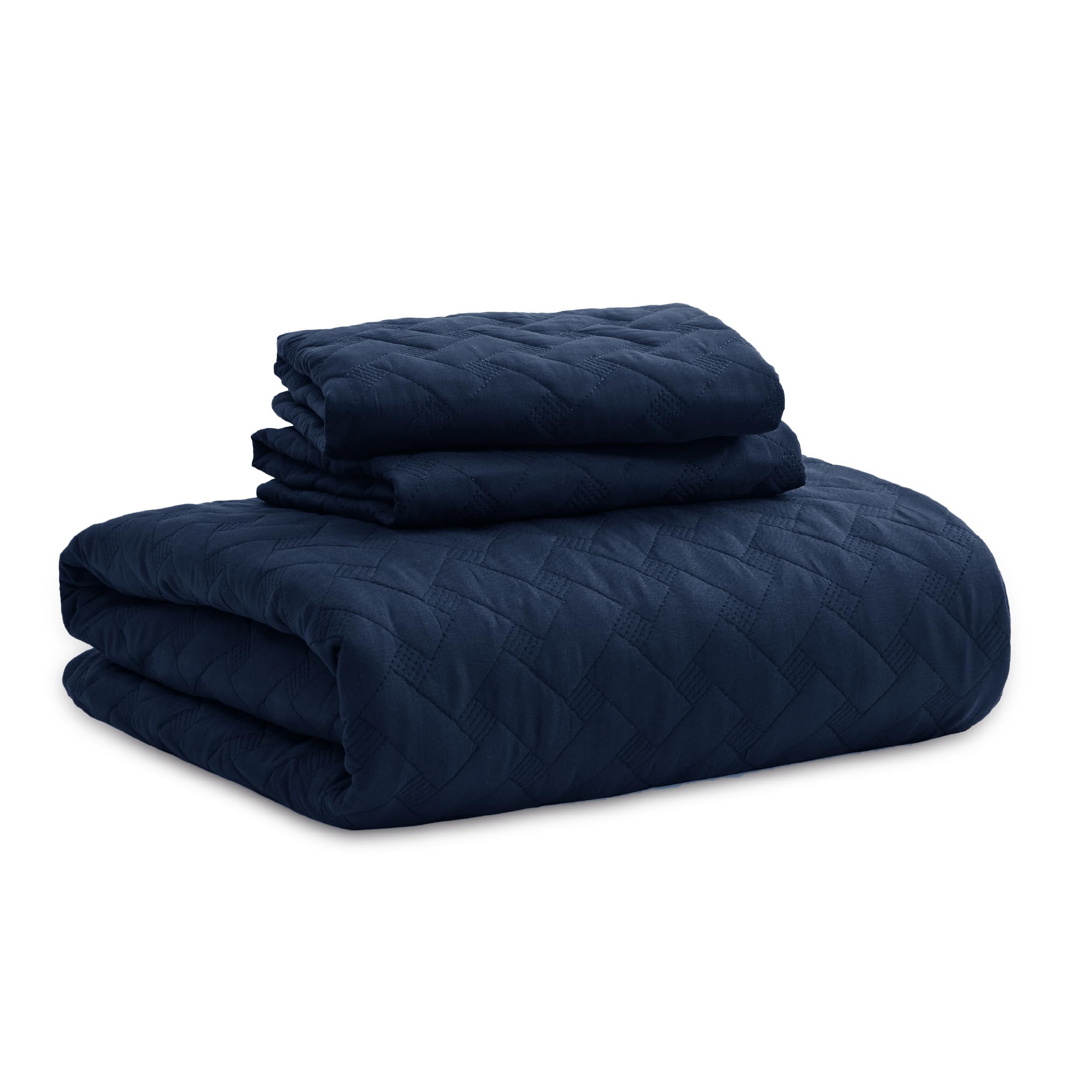 Bedsure Queen Size Lightweight Quilt Bedspread - Soft Basket Weave Pattern Bedding Set, Navy Blue All Seasons Comforter with 2 Pillow Shams | Perfect for Bedroom Decor, Guest Room & Cozy Home Comfort