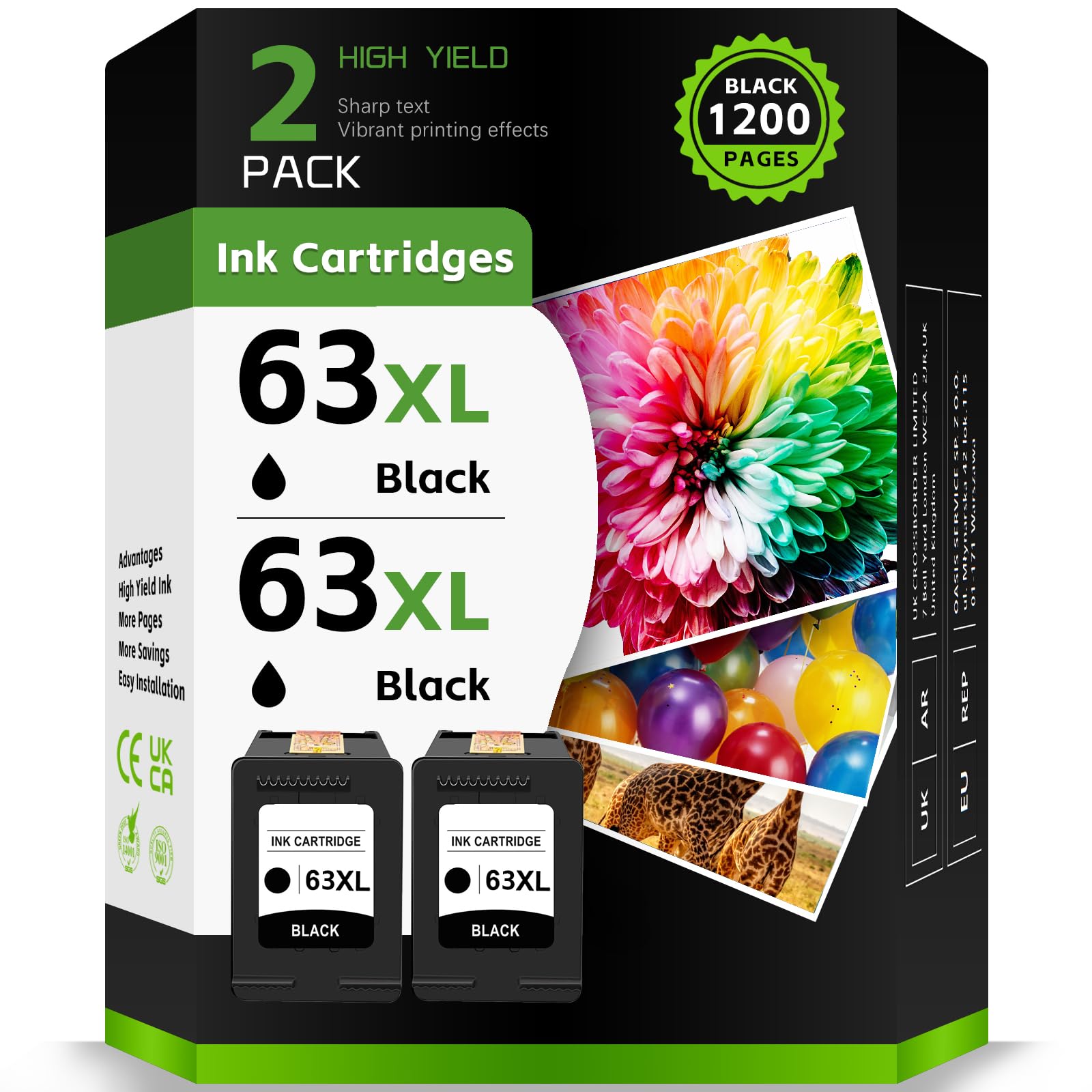 HP 63XL Black Ink Cartridge - High Yield Replacement for HP 63 Ink - Compatible with OfficeJet 3830/3832/3833/4650/5255, Envy 4520/4512/4516, Deskjet 1112/3630/3632/3633/3634 Printers - Perfect for Home & Office Printing Needs