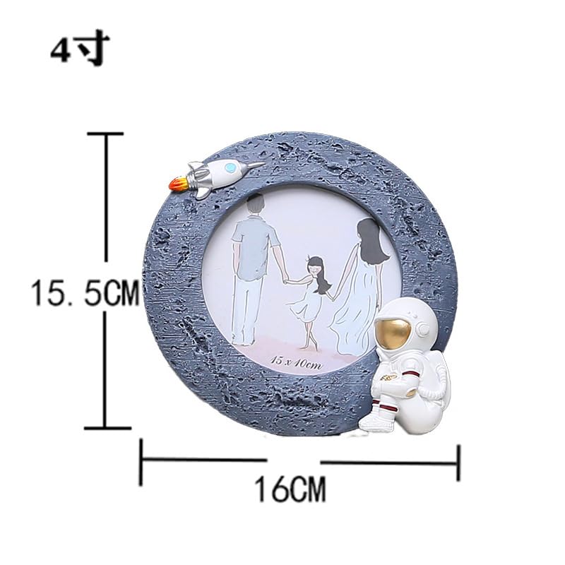 Space Astronaut Rocket Resin Photo Frames Set - 4 Inch Round Wall Decor for Kids Boys Room, Birthday Gifts & Space Themed Nursery - Perfect for Displaying Family Photos & Space Adventure Decor