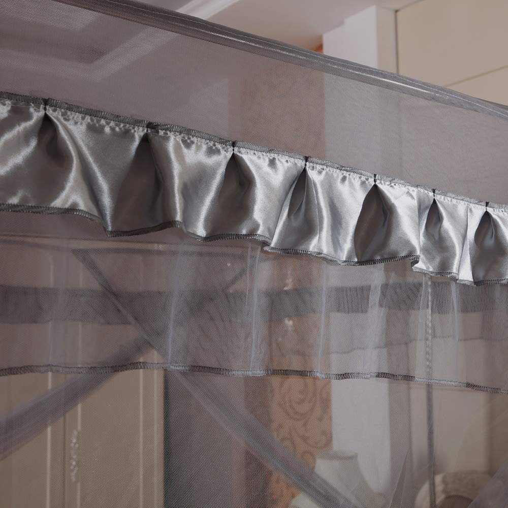 Elegant Gray Canopy Bed Curtains with Mosquito Net for Queen Size Bed - Perfect for Bedroom Decor, Romantic Nights & Outdoor Camping