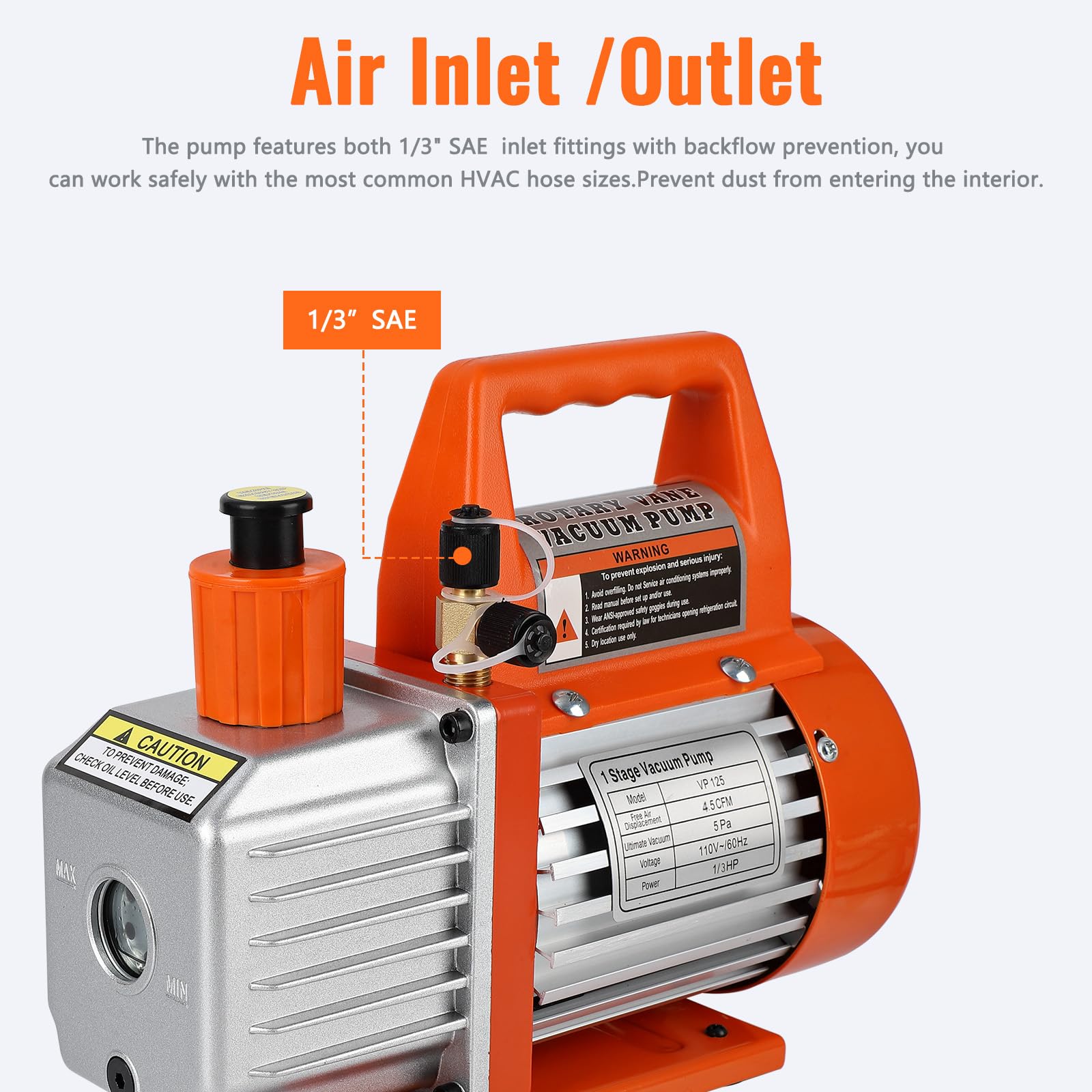 Garvee 4.5CFM 1/3HP Single-Stage Rotary Vane Vacuum Pump with Oil Bottle - HVAC Tool for AC Refrigerant R12 R22 R134a R410a - Perfect for Resin Degassing, Refrigeration Repair, Vacuum Packaging & Air Conditioning Maintenance