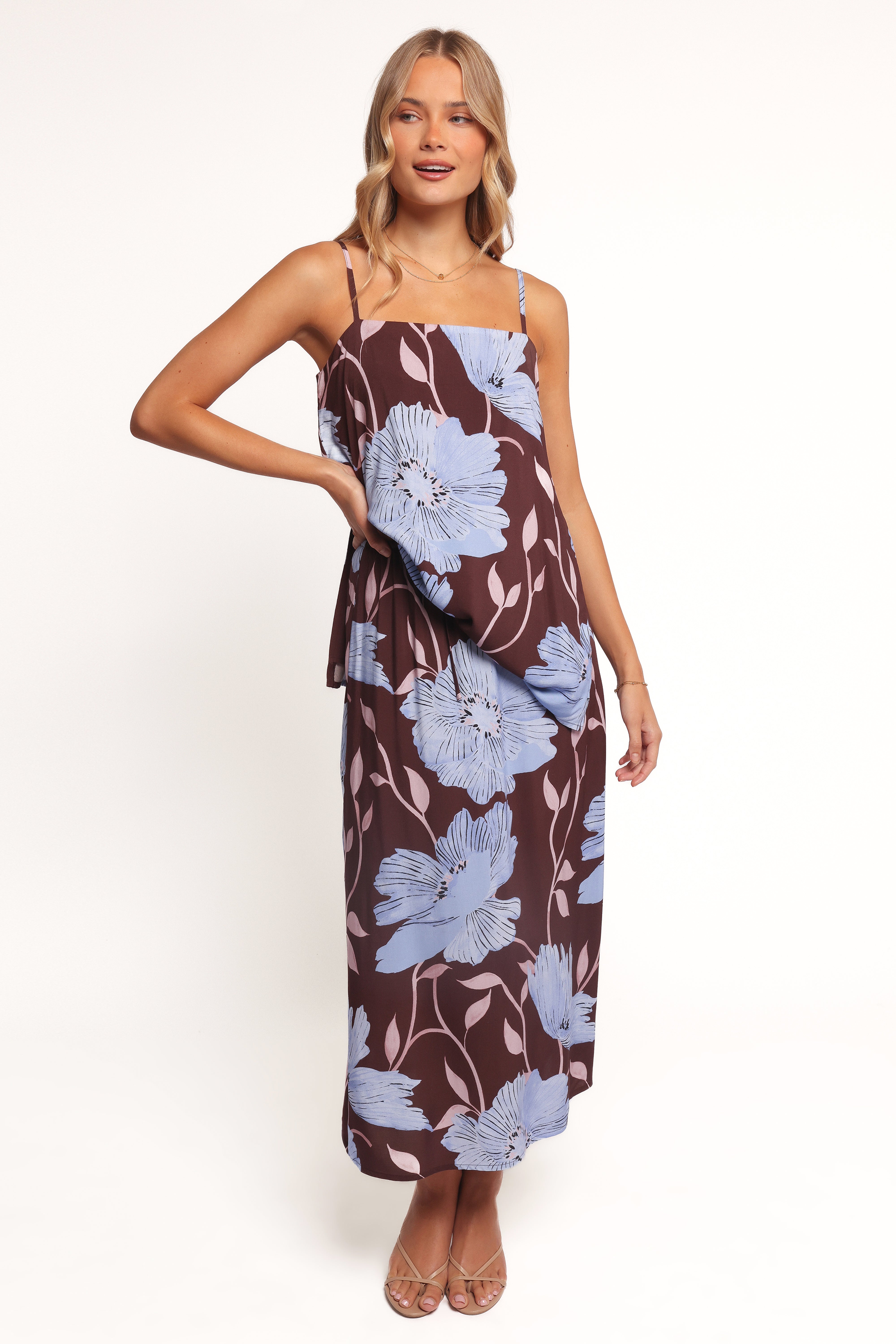 Angie Midi Skirt - Blue Poppies Floral Print | Women's Casual Summer Skirt for Beach, Vacation & Everyday Wear