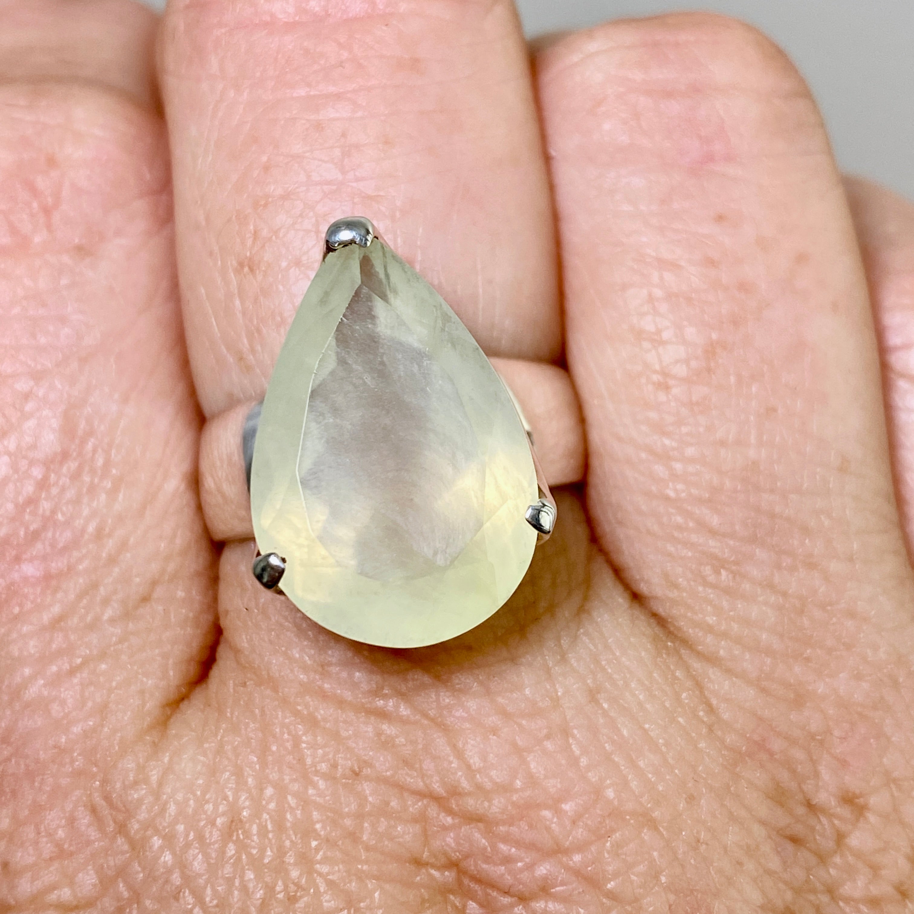Prehnite Teardrop Faceted Ring Size 8.5 - Dainty Green Gemstone Jewelry for Women - Perfect for Weddings, Parties & Everyday Elegance