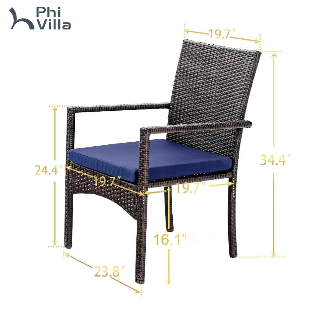 PHI VILLA 2-Piece Patio Furniture Set - Modern Outdoor Wicker Chairs with Removable Cushions, PE Rattan Armchairs for Deck, Porch, Balcony - Perfect for Backyard Relaxation and Garden Lounging
