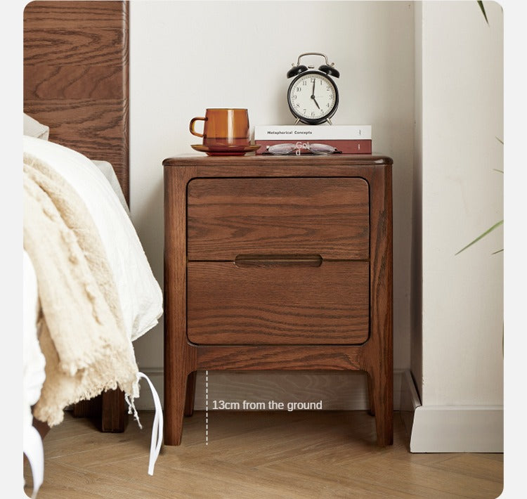 Solid Oak Wood Nightstand with 2 Drawers - Bedside Table for Bedroom, Living Room, or Guest Room Storage