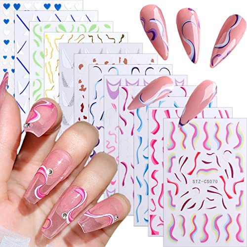 3D French Nail Stickers - Colorful Heart & Wave Designs for Manicure