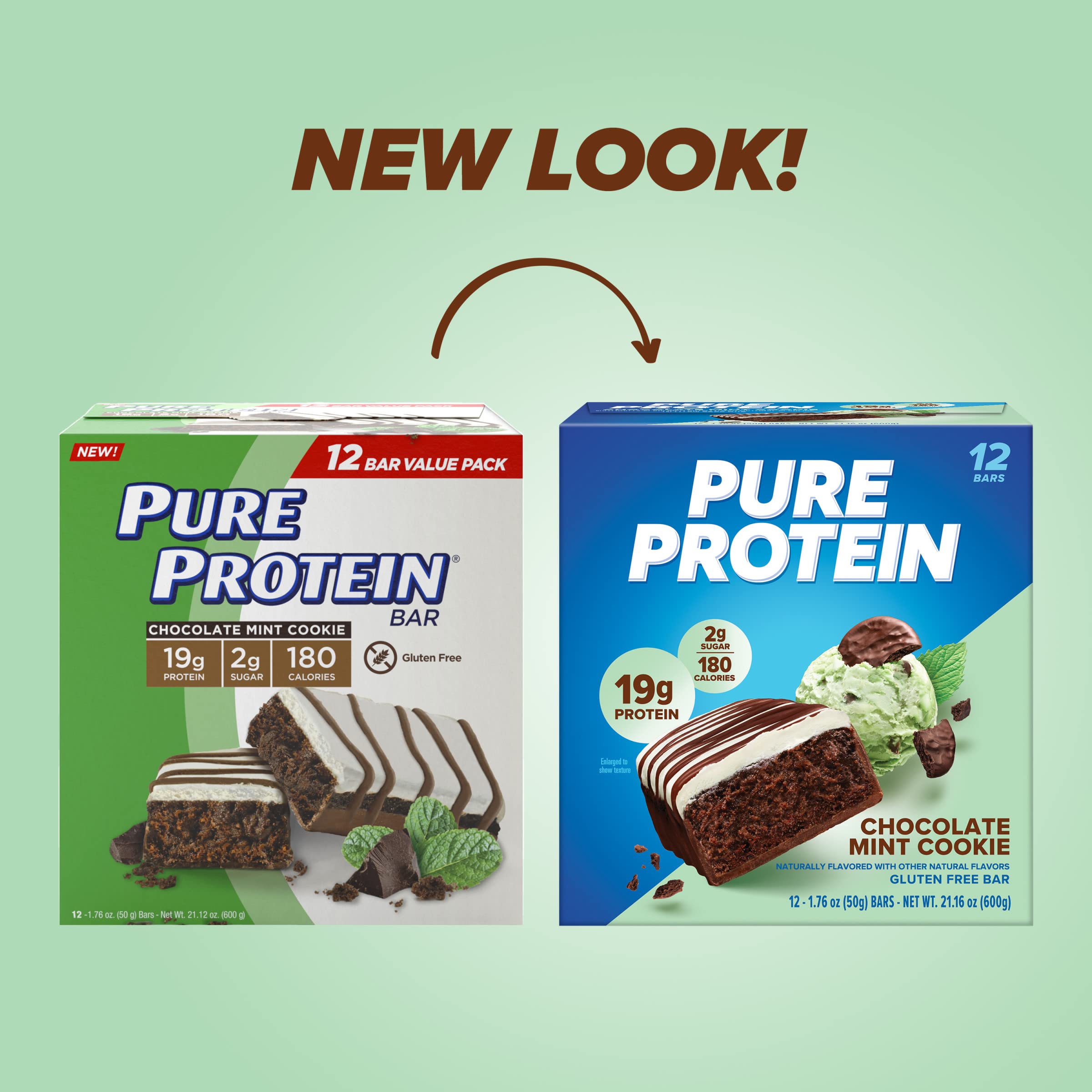 Pure Protein Bars - High Protein, Low Sugar, Gluten Free Snacks for Energy | Chocolate Mint Cookie Flavor | 12 Pack for Workout & Travel