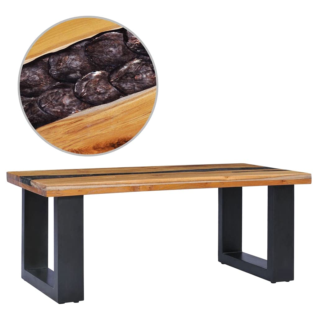 Solid Teak Wood Rectangular Coffee Table - 39.3x19.6x15.7 Inches Modern Side Table for Living Room, Office & Reception Areas | Durable Polyresin Finish | Perfect as Couch Table, Tea Table or End Table for Home Decor