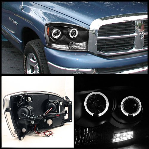 XTune LED Halo Headlights for Dodge Ram 1500 2006-2008 - Black/Clear Lens - High Performance Replacement Headlights for Night Driving & Off-Road Adventures