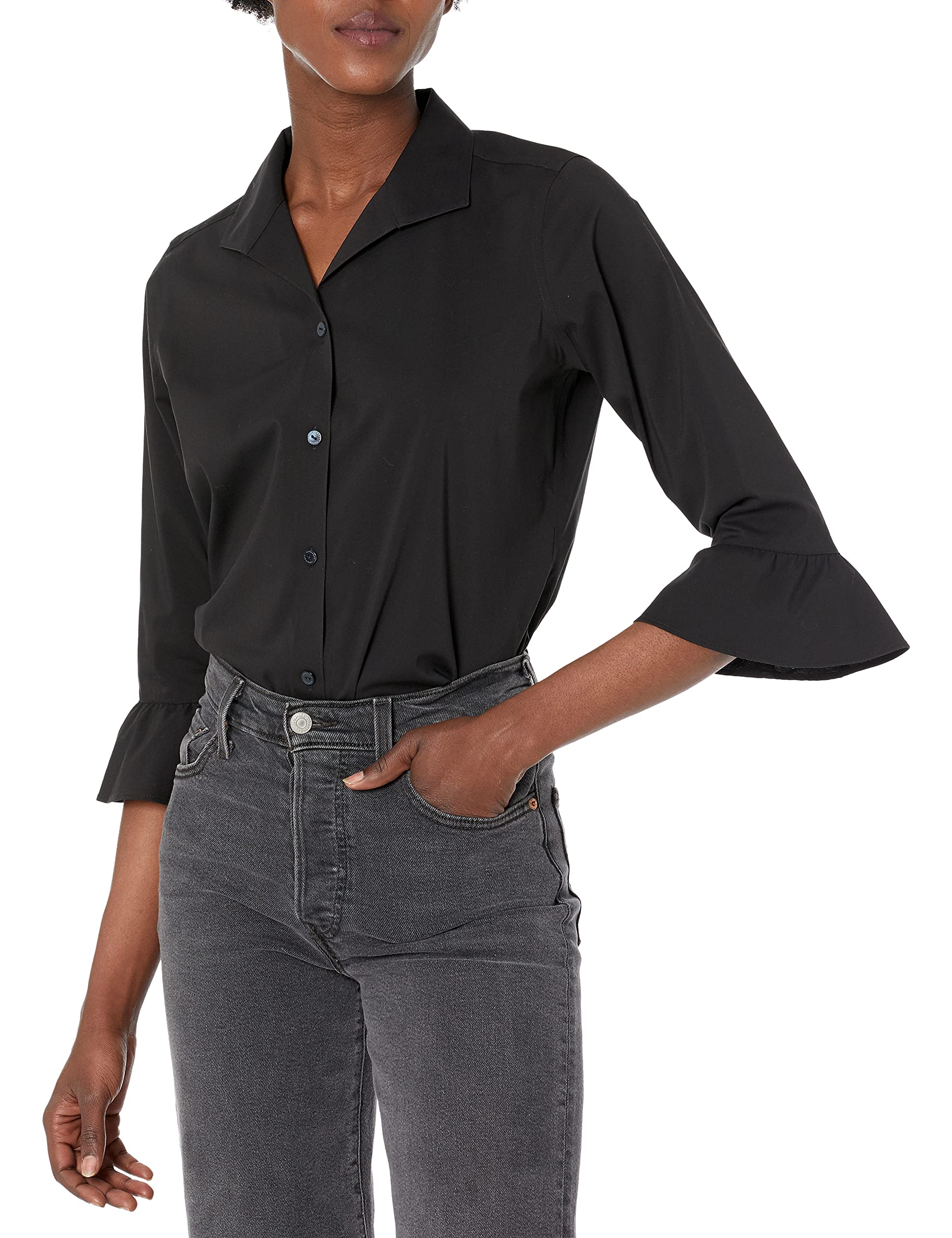 Foxcroft Women's Ruffle Sleeve Stretch Non-Iron Shirt - Comfortable Blouse for Office, Party & Casual Wear