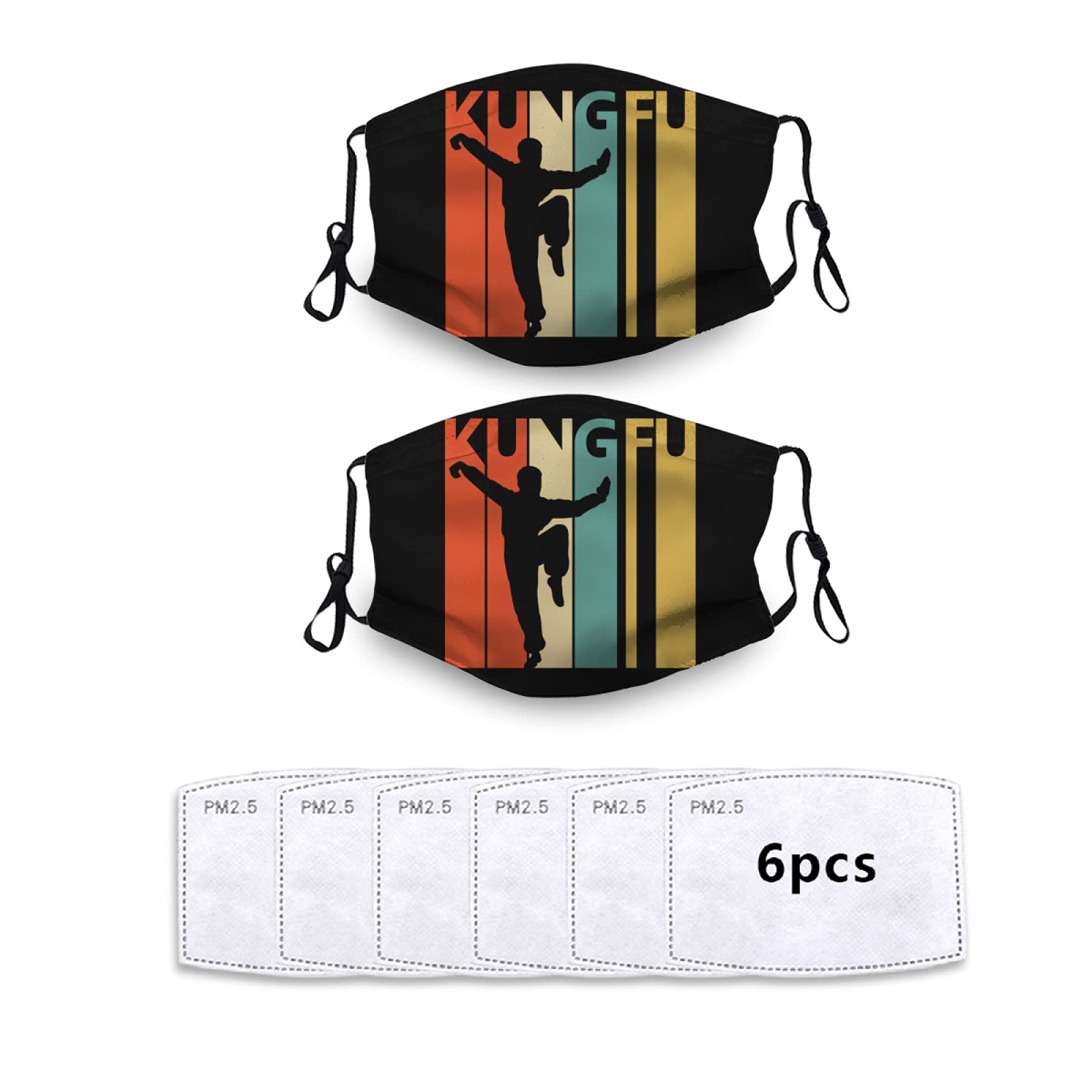 Kung Fu Face Masks Set - 2 Reusable Bandanas with 6 Filters for Adults & Kids - Outdoor & Travel Protection