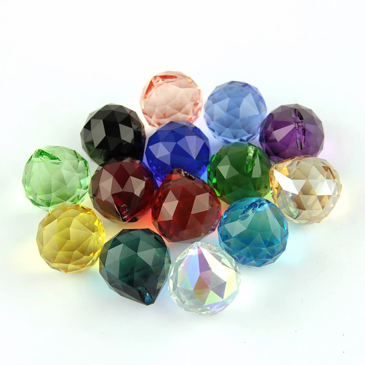 Queenbox 10pcs 15mm Crystal Suncatcher Prism Ball Rainbow Hanging Pendants with Hole - Feng Shui Window Decor, Chandelier Accessories, DIY Home & Garden Decoration for Sunlight Rainbow Effects