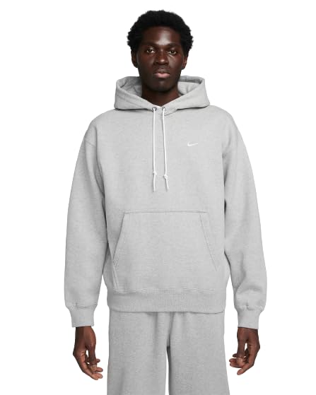 Nike Men's Solo Swoosh Fleece Pullover Hoodie Sweatshirt - Dark Grey Heather/White, Medium Size - Comfortable Casual Wear for Gym, Running & Everyday Outfits