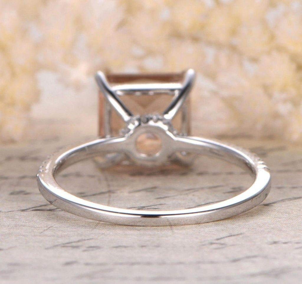 1.25 Carat Peach Pink Morganite Princess Cut Diamond Engagement Ring in 18k Gold Plating - Perfect for Proposals, Weddings & Anniversaries