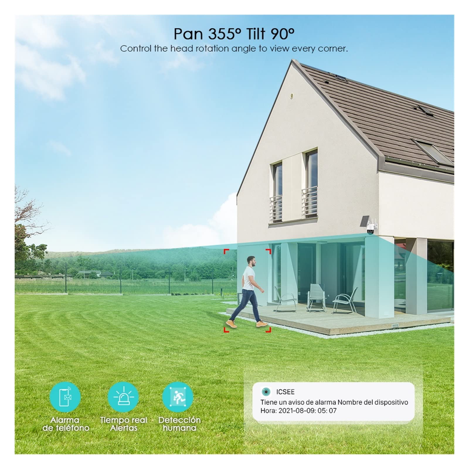 BAFEIYA 3MP Solar Wireless Outdoor Security Camera with PTZ, Waterproof, PIR Motion Detection, Audio, P2P Video Surveillance & IR Night Vision (Includes 64GB Card) - Ideal for Home, Business & Property Monitoring
