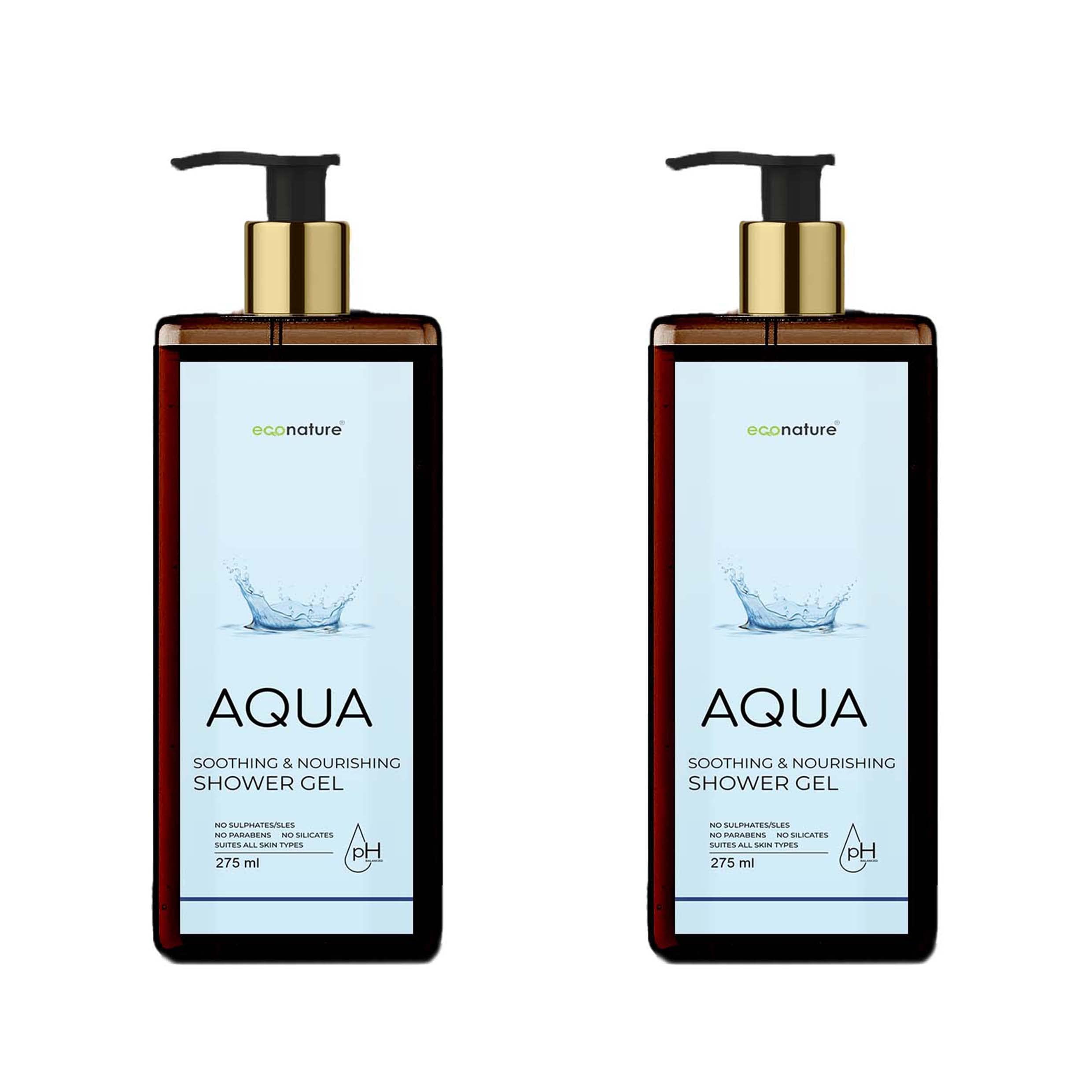 ECONATURE Moisturizing Body Wash & Shower Gel - Hydrating Aqua Liquid Soap for Dry & Sensitive Skin - 275ml (Pack of 2) - Perfect for Daily Shower & Spa Relaxation at Home
