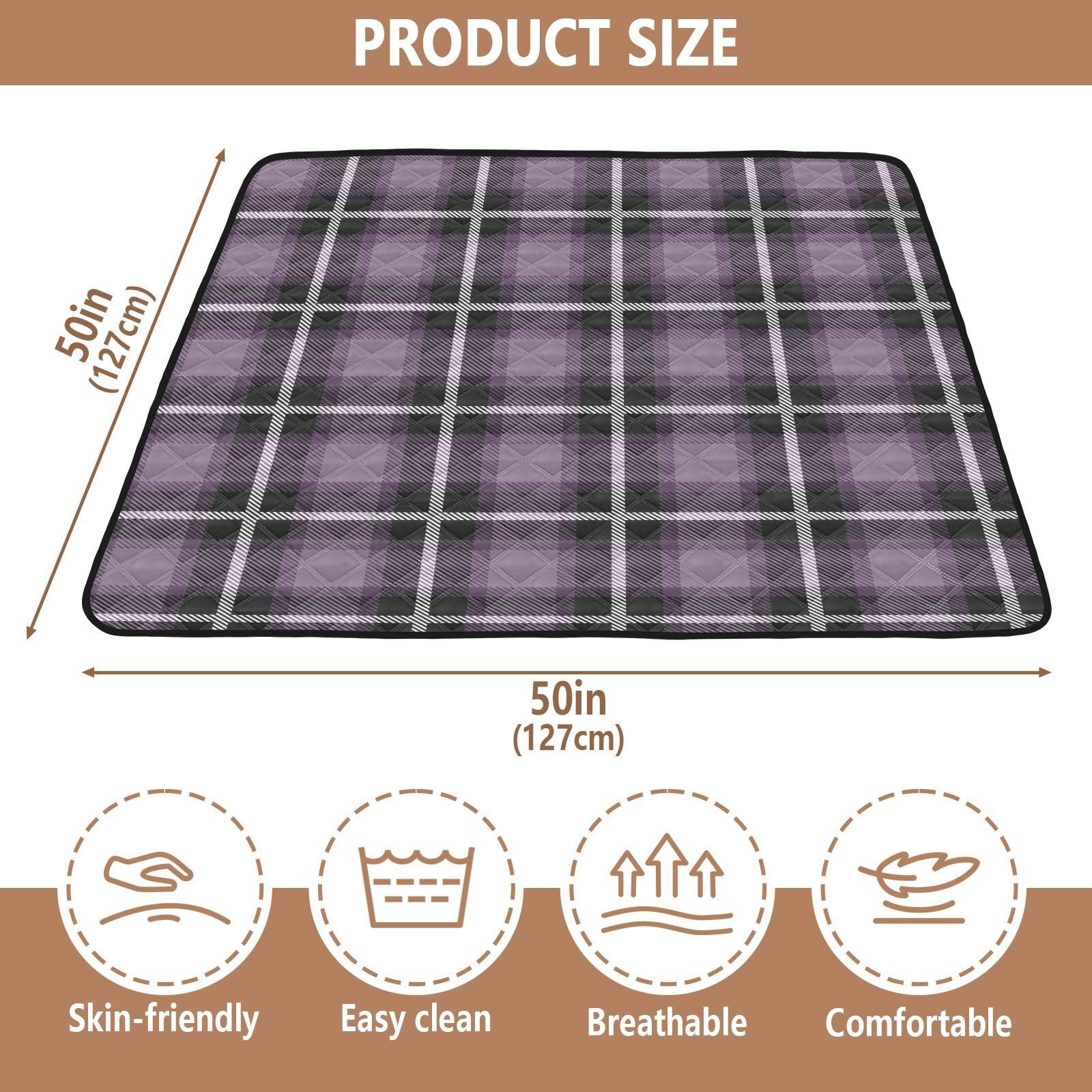 Plaid Buffalo Purple Peach Large Baby Gym & Waterproof Activity Play Mat for Infants, Toddlers & Kids - 50'' x 50'' - Perfect for Nursery, Playroom & Travel