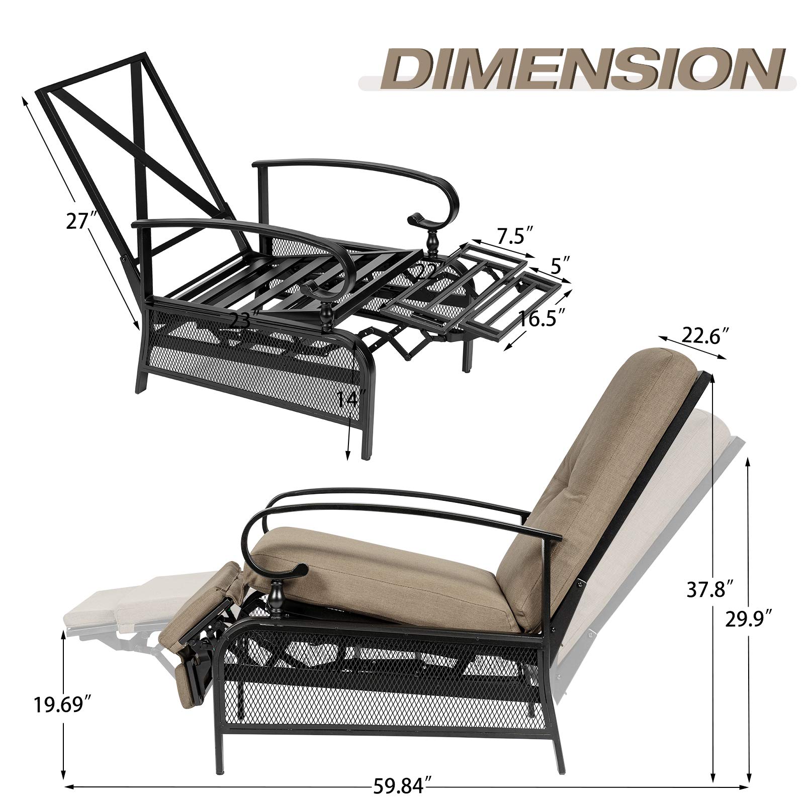 Oakcloud Adjustable Outdoor Lounge Chair - Patio Recliner with Removable Cushions (Brown) - Perfect for Poolside Relaxation, Backyard Lounging & Sunbathing
