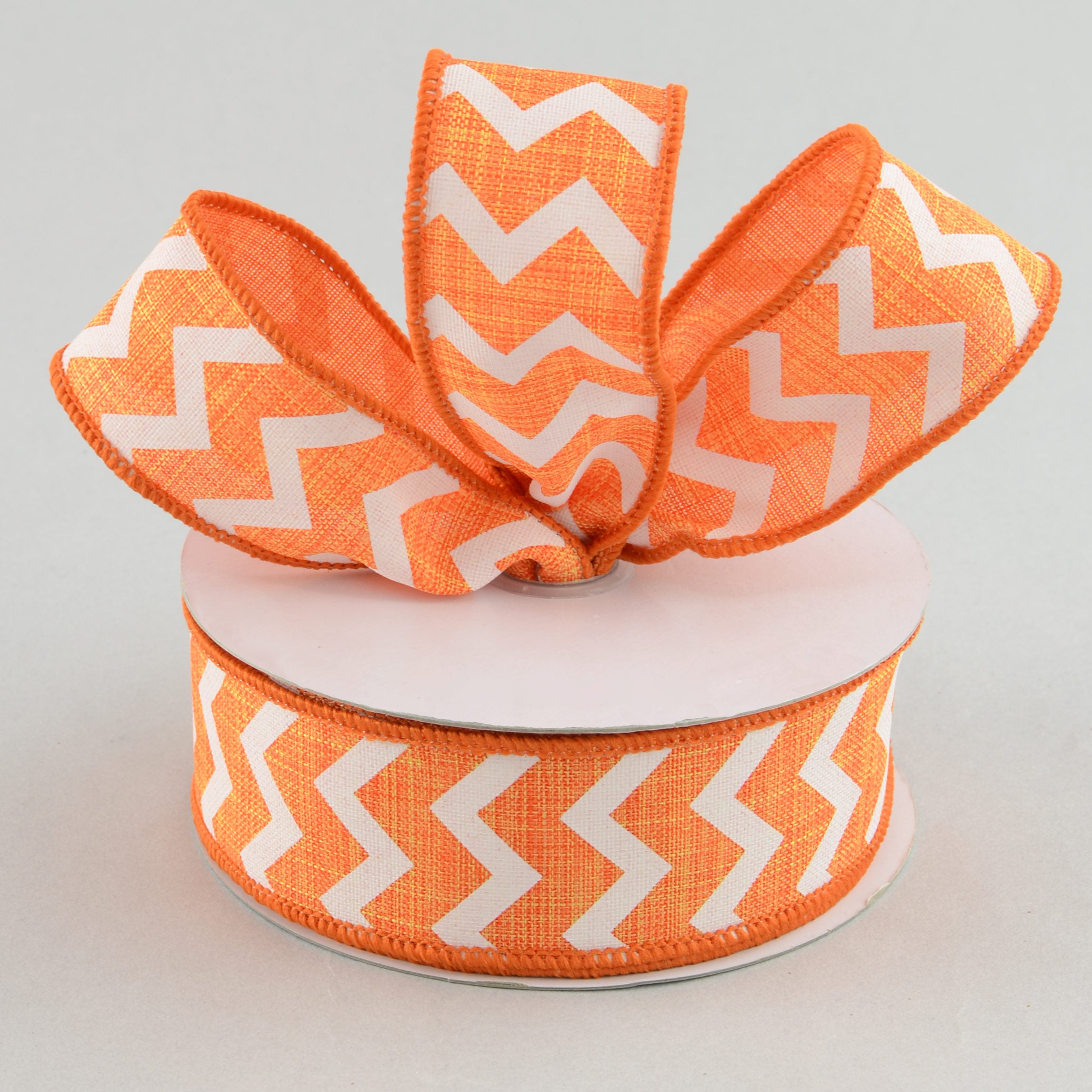 1.5 Inch Orange and White Chevron Pattern Canvas Ribbon - 10 Yards Bulk Roll for Gift Wrapping, DIY Crafts, Party Decorations, and Hair Bows