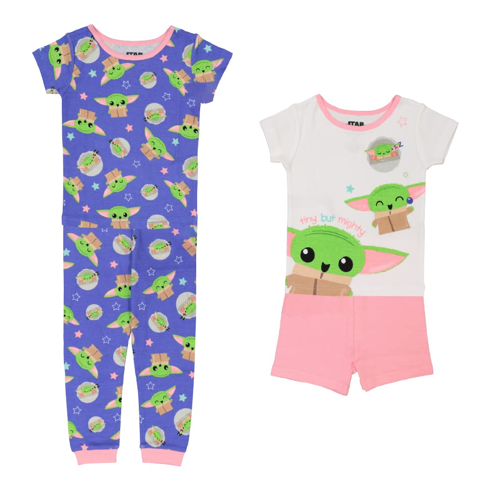 Star Wars Girls' 4-Piece Snug-Fit Cotton Pajama Set - Cute & Comfortable Sleepwear for Kids, Perfect for Bedtime, Sleepovers & Movie Nights