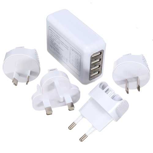 4-Port USB Travel Charger Adapter - Universal International Power Plug with Fast Charging for Phones, Tablets & Laptops - Perfect for Hotels, Airports & Worldwide Travel