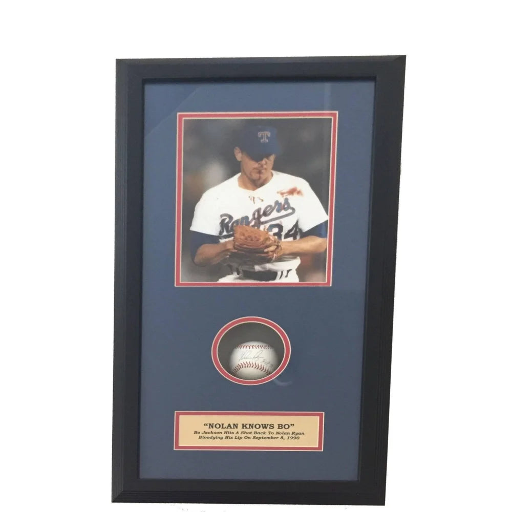 Nolan Ryan Autographed Baseball with Framed 8x10 Photo Collage - Texas Rangers Legend - Includes COA & Bloody Lip Moment - Perfect for Sports Memorabilia Collectors & Man Cave Decor