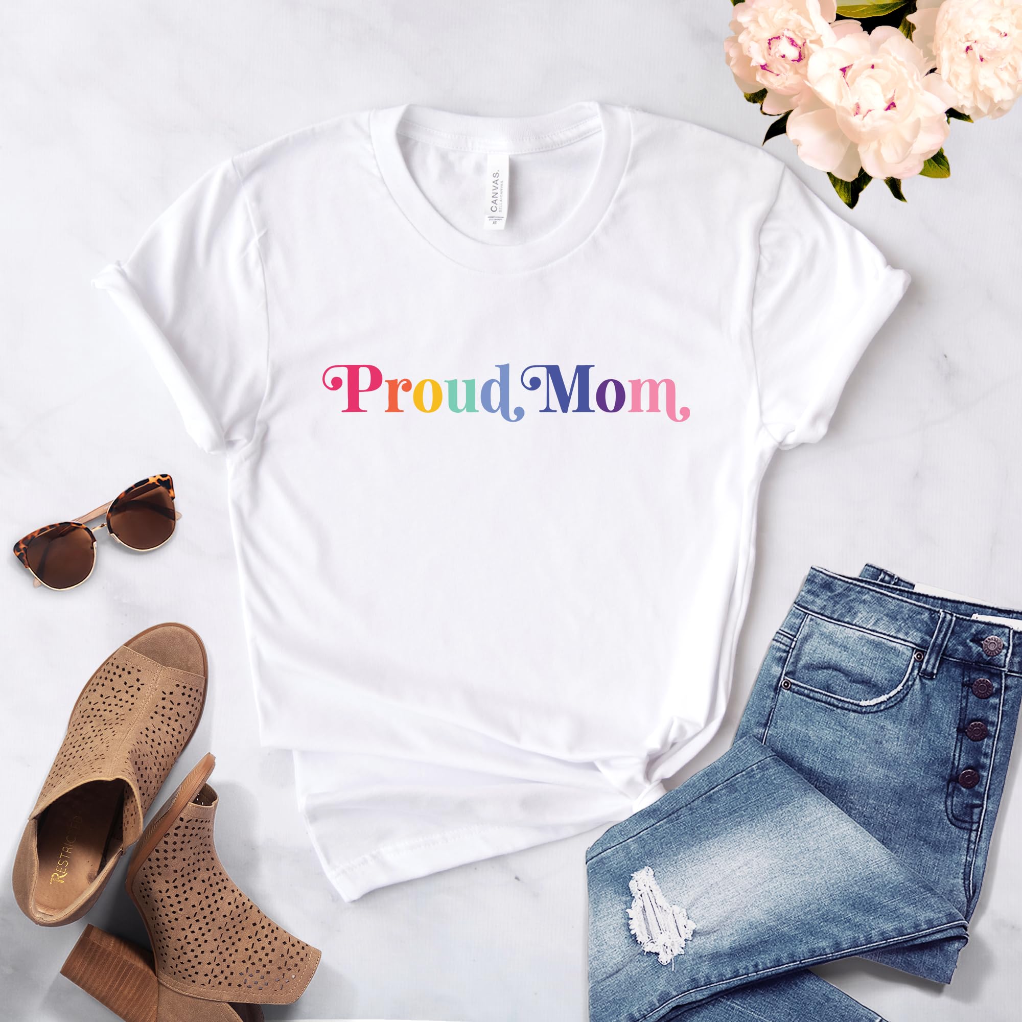 Proud Mom LGBT Pride Shirt - Rainbow Lesbian Mom Tee - Softstyle Unisex T-Shirt for Pride Month, LGBTQ+ Events & Family Celebrations