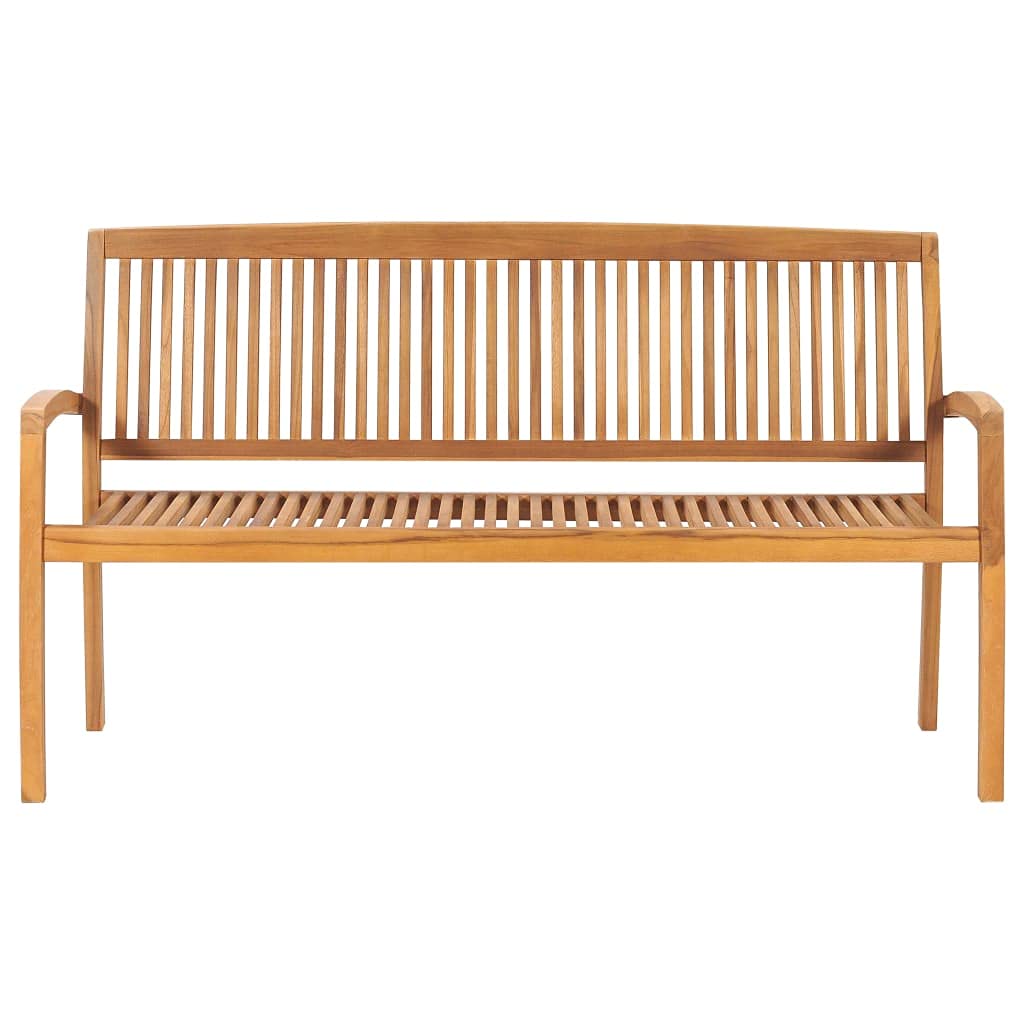 vidaXL Solid Teak Wood Patio Bench - Stackable Outdoor Seating with Blue Cushion - Weatherproof Garden & Terrace Furniture - Perfect for Backyard, Poolside & Patio Relaxation