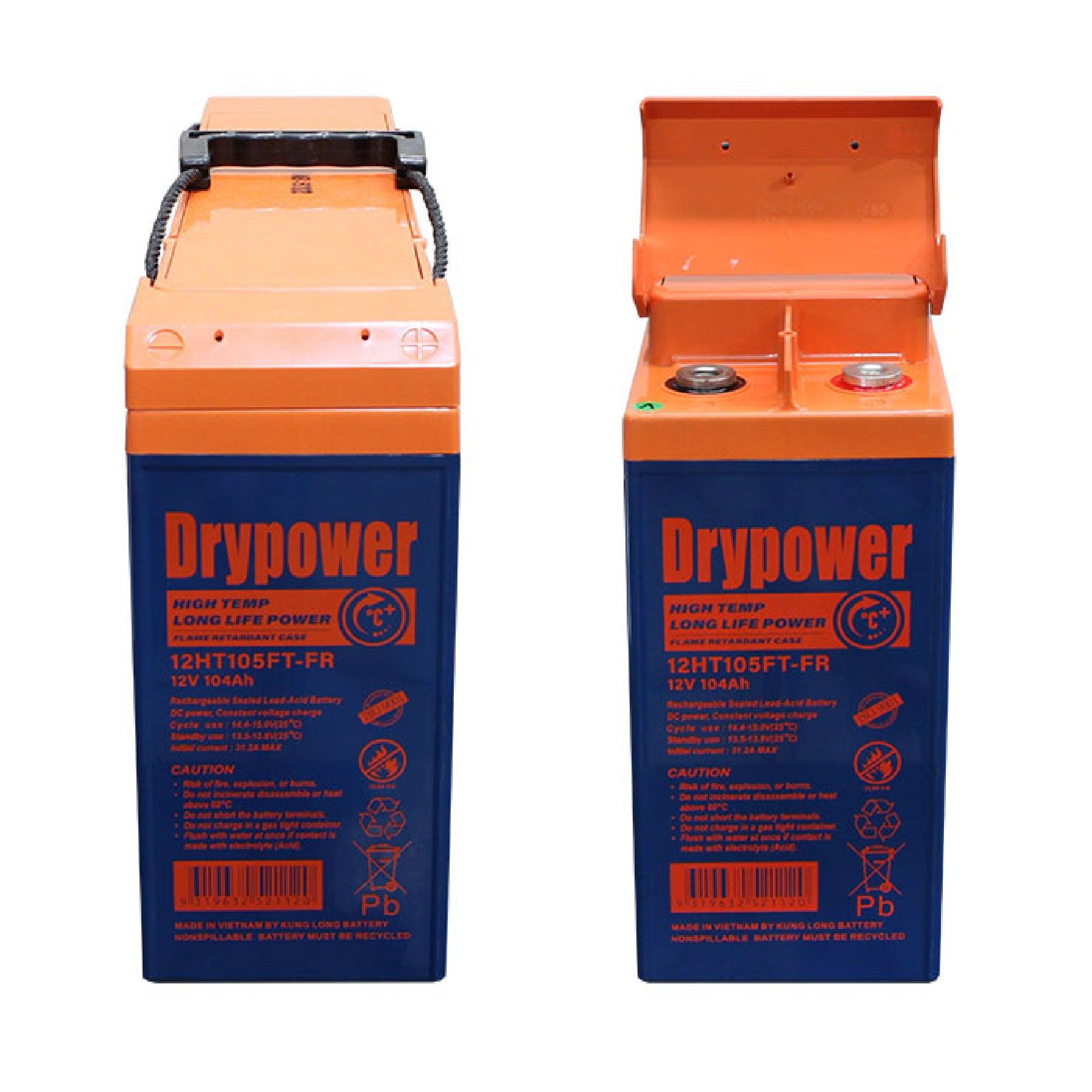 Drypower 12V 104Ah High Temperature AGM Battery with Long Life - Perfect for Solar Power Systems, UPS Backup, and Marine/RV Applications