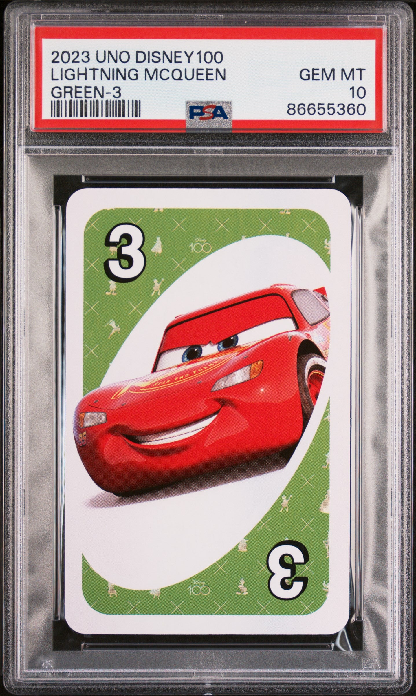 2023 UNO Disney 100 Lightning McQueen Green Card Game - PSA 10 Graded Collectible - Perfect for Disney Fans, Card Collectors & Family Game Nights