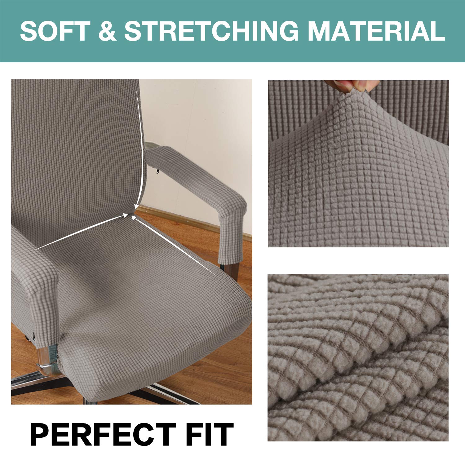Turquoise Stretch Office Chair Cover with Arms - Universal Removable Computer Chair Slipcover for Desk & Rotating Chairs - Pet-Friendly Taupe Fabric for Dogs & Cats - Perfect for Home Office, Gaming & Workspaces