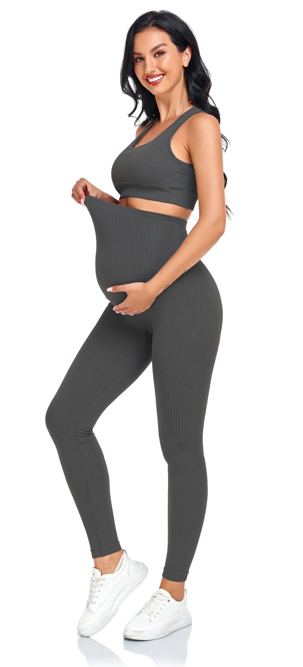Pregnancy Maternity 2-Piece Outfit Set - Comfortable Nursing Bra & Stretchy Shorts for Pregnant Women - Yoga, Workout & Lounge Wear Set - Perfect for Prenatal Exercise, Relaxing at Home & Breastfeeding Comfort