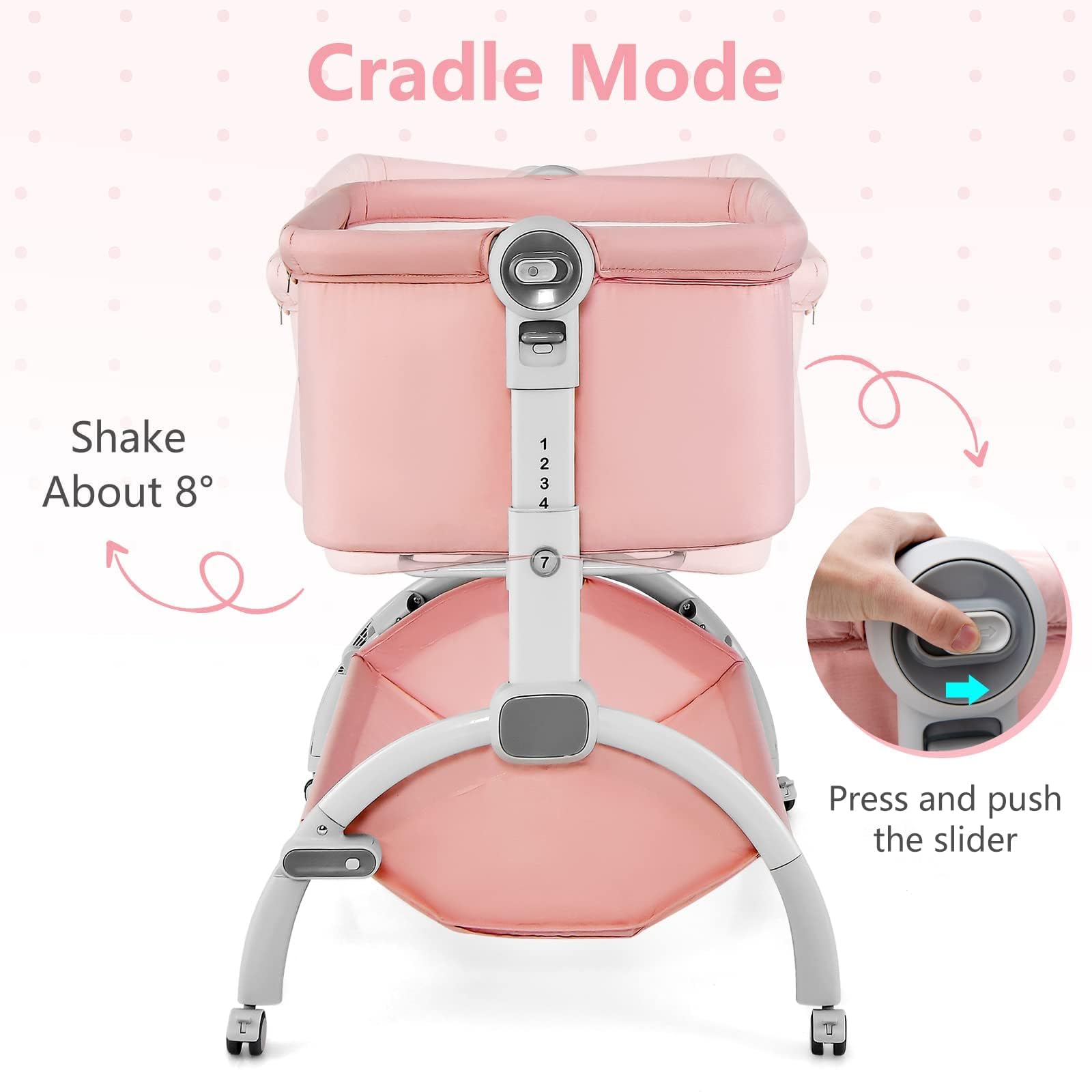 INFANS 3-in-1 Baby Bassinet & Bedside Sleeper with Adjustable Height - Portable Rocking Cradle for Newborns, Includes Wheels, Storage Basket & Travel Bag - Perfect for Nursery, Bedroom & Travel (Coral)