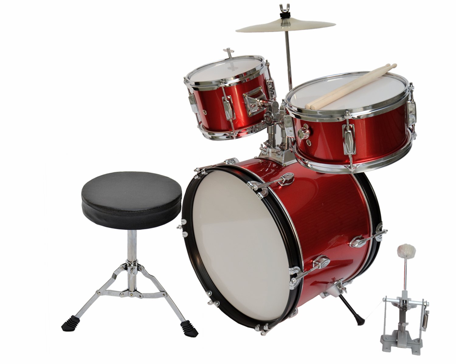 Complete Kids Large Drum Set with Cymbal, Stool & Drumsticks - Red Musical Instrument for Beginners, Birthday Gifts & Home Play