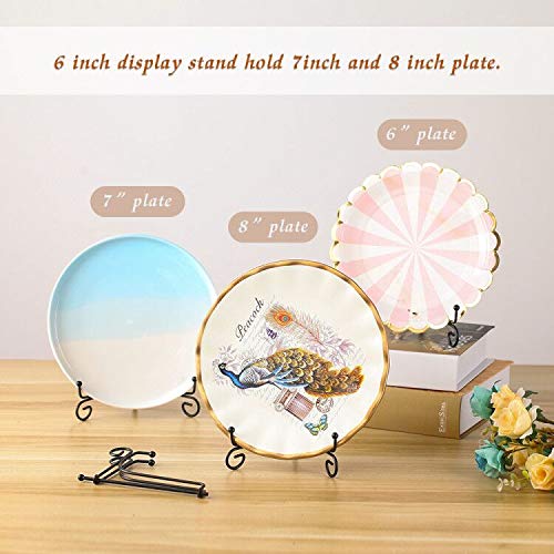 (2 Pack) 6 Inch Black Iron Easel Stand for Picture Frames, Cookbooks, Decorative Plates & Tablets - Versatile Display Holder for Home Decor, Art Exhibits & Kitchen Organization