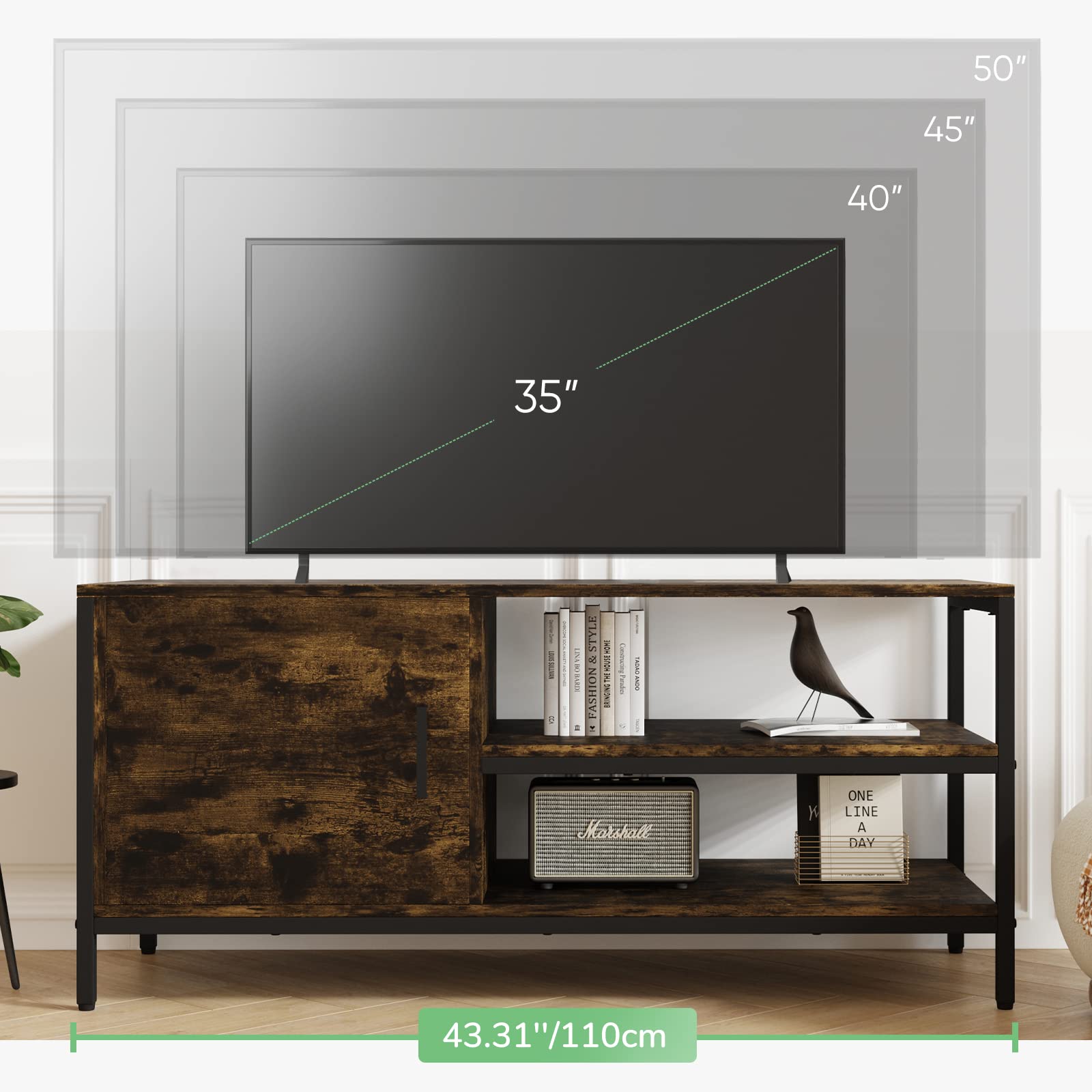 Novilla Retro Farmhouse TV Stand for TVs up to 50 Inches - Rustic Brown Entertainment Center for Flat & Curved Screens - Perfect for Living Room, Bedroom or Home Theater Setup