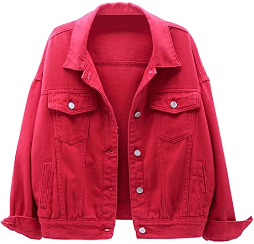 FLYCHEN Women's Denim Jean Jacket - Stylish Button Down Coat in Candy Colors | Perfect for Casual Outings, Spring Layering & Streetwear Fashion