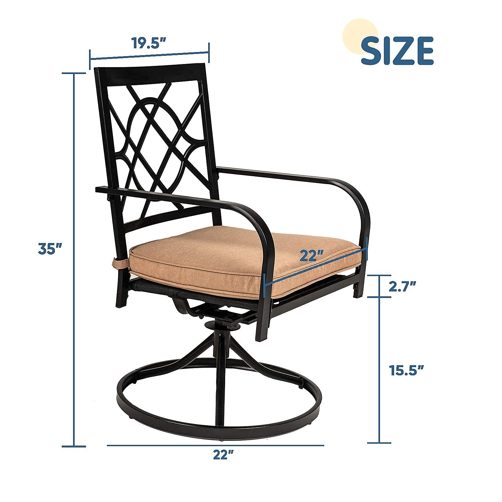 **OakCloud Outdoor Metal Swivel Dining Chairs Set of 2 – Heavy-Duty Patio Chairs with Cushions for Garden, Backyard, Bistro – Perfect for Outdoor Dining, Lounging & Entertaining**