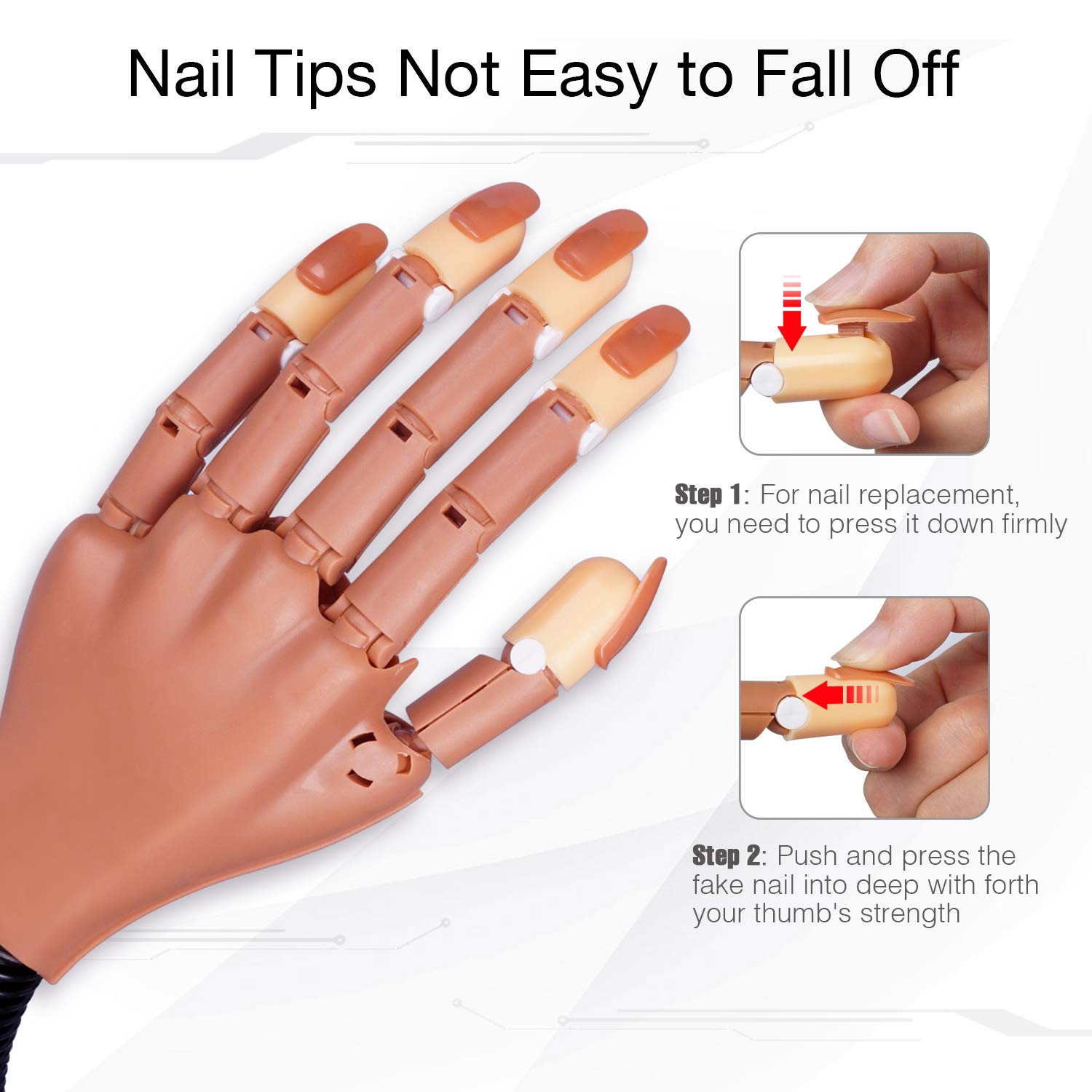 HoMove Flexible Nail Practice Hand - Professional Acrylic Nail Training Mannequin with 300 False Nail Tips & File Kit - Perfect for DIY Manicure, Nail Art Practice & Salon Training at Home