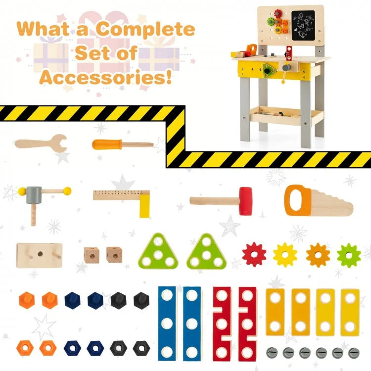Best Wooden Pretend Play Workbench Set with Blackboard for Kids Ages 3+ - Perfect for Early Learning, Role Play & STEM Development at Home or Preschool