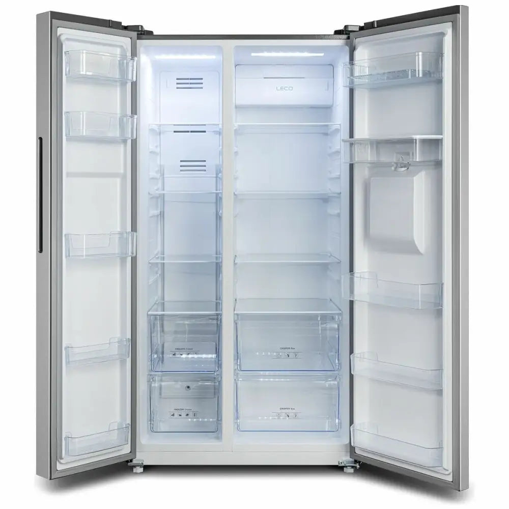 CHiQ CSS557NSD 559L Side by Side Stainless Steel Refrigerator with Water Dispenser - Large Capacity Fridge for Modern Kitchen, Home & Office Use