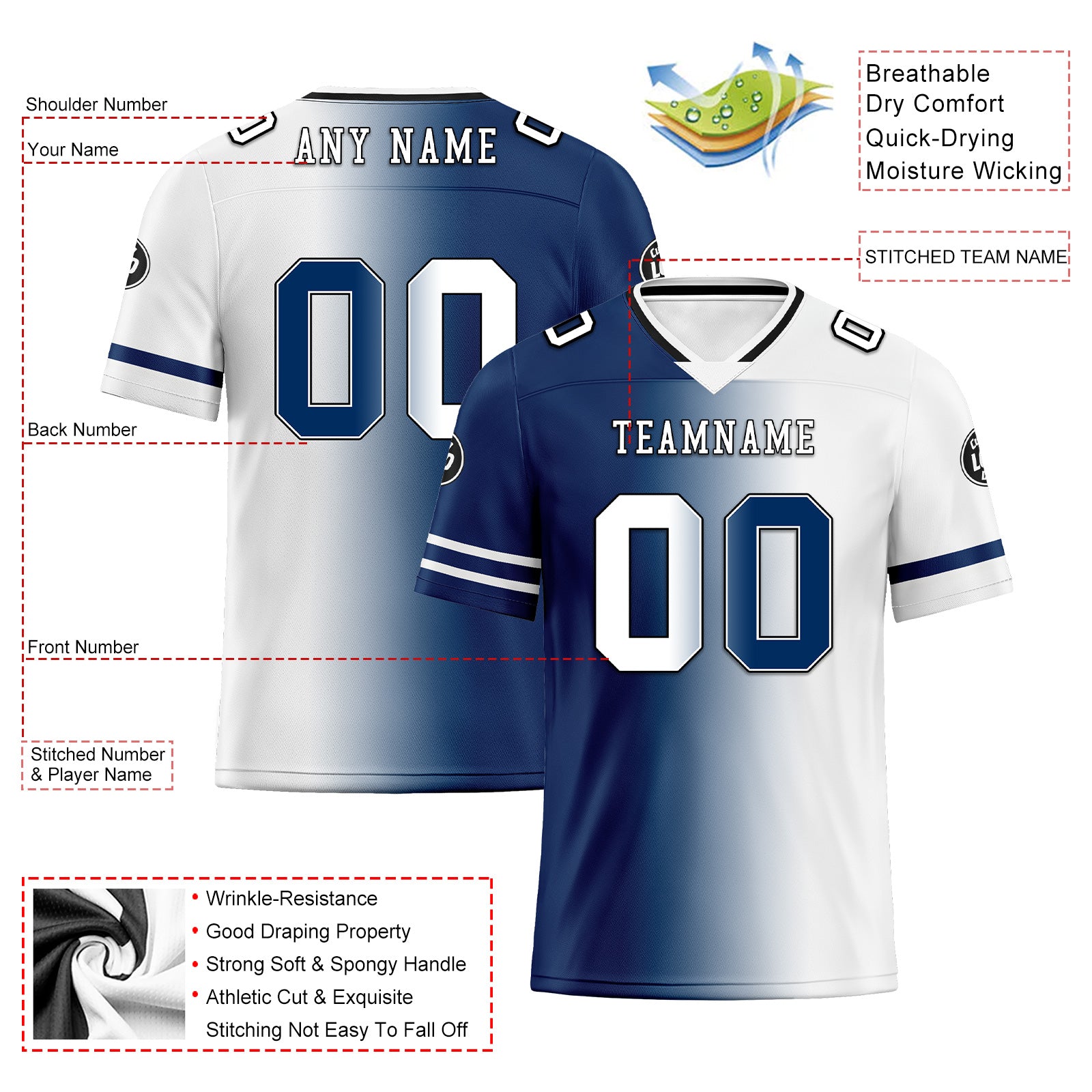 Custom Blue & White Indiana Personalized Authentic Football Jersey FBJ02 D028017 - Perfect for Game Day, Tailgating & Fan Apparel Gifts
