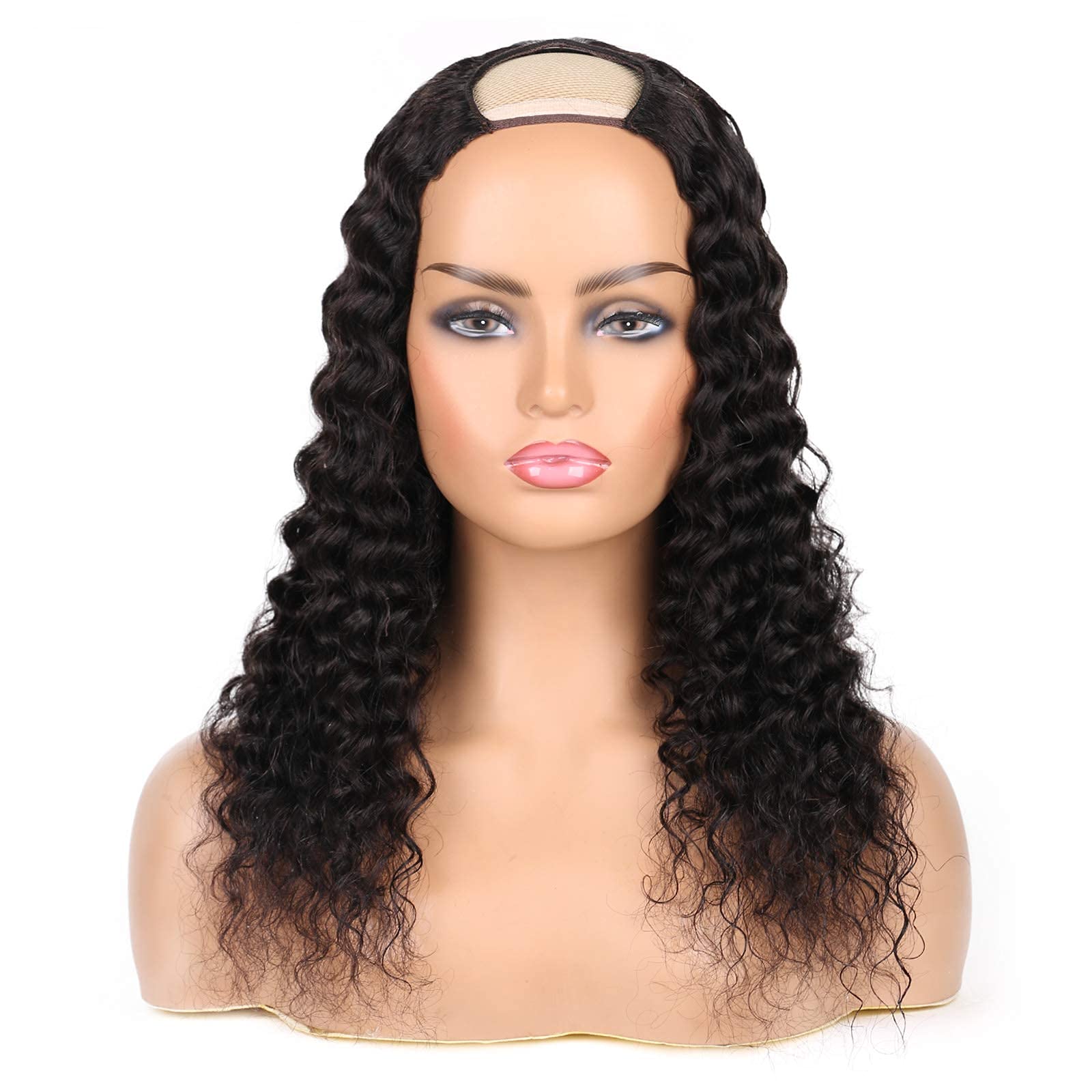 huarisi Deep Wave U Part Human Hair Wigs for Black Women - 150% Density Glueless Brazilian Virgin Hair - Full Head Clip-in Half Wig - U Shape Natural Color 18 inch - Perfect for Daily Wear, Parties & Special Occasions