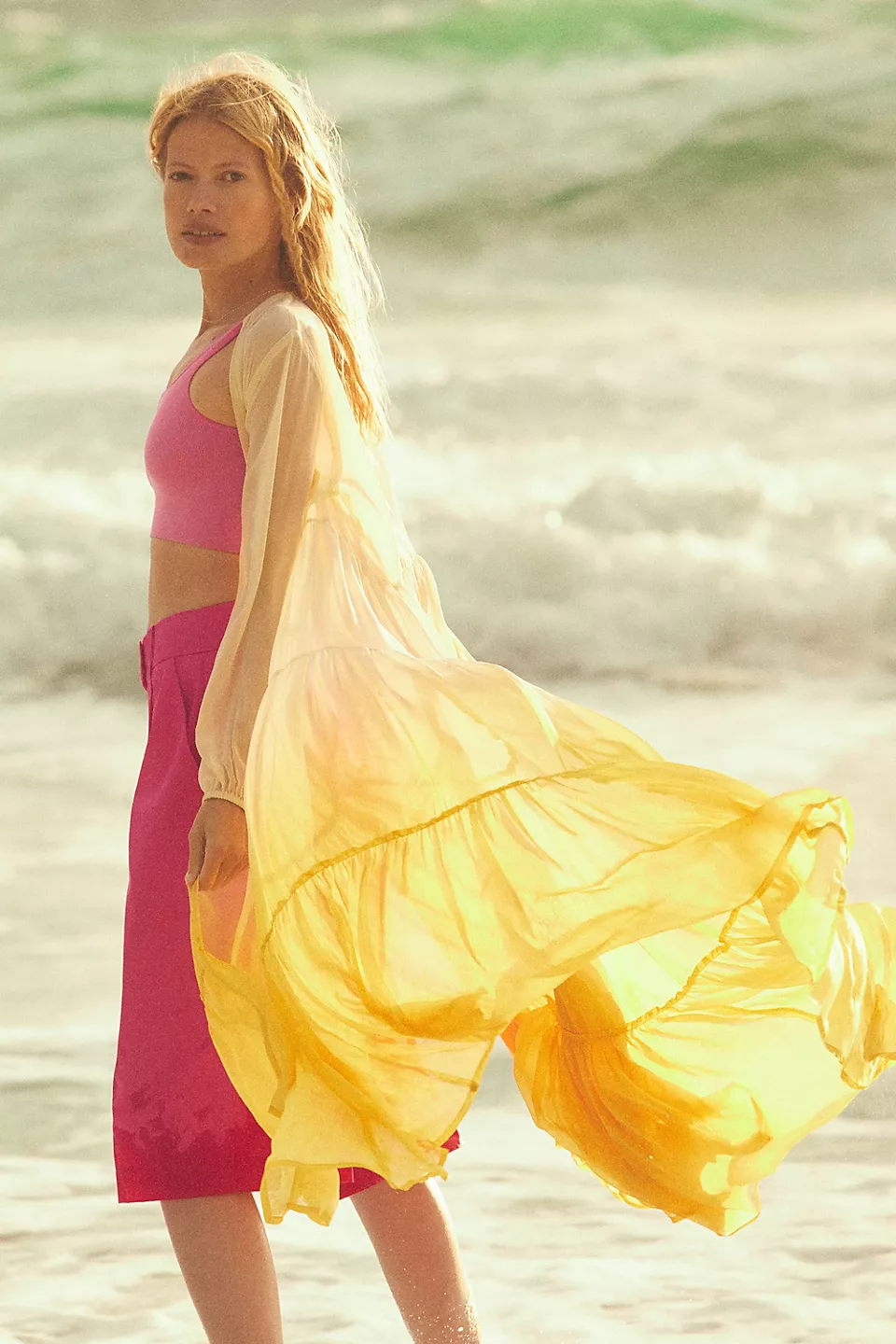 Ombré Tiered Sheer Kimono Robe - Lightweight Lace Cover Up for Women - Perfect for Beach, Bridal Party & Boho Fashion