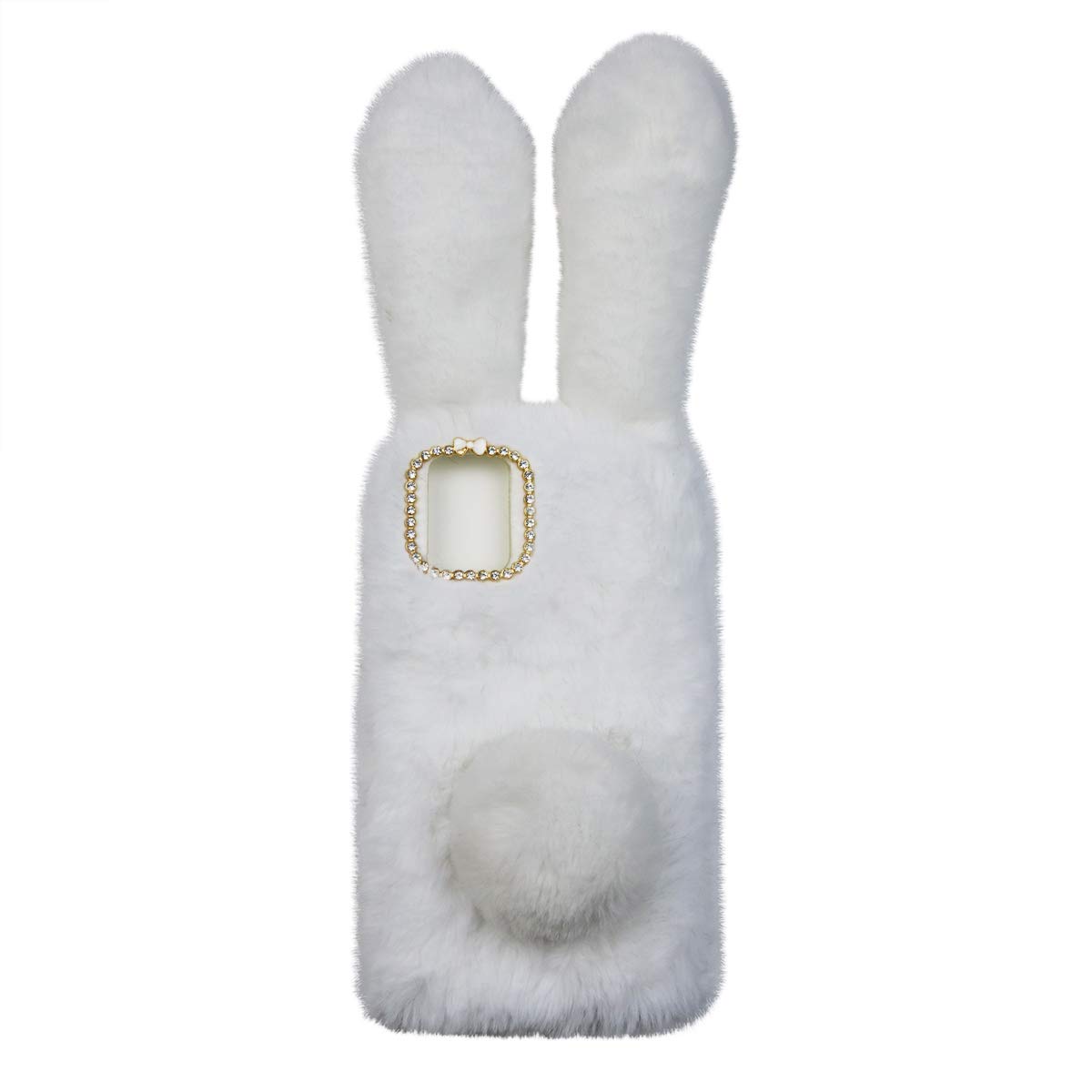 Mikikit A21s Rhinestone Bunny Rabbit Plush Shockproof Phone Case for Samsung Galaxy A51 - Cute Warm Protective Cover for Women & Girls (White) | Perfect Gift for Holidays, Birthday & Everyday Use