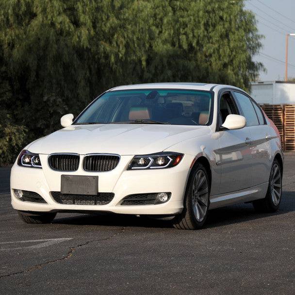 Spec D Tuning LED Headlights for 2006-2011 BMW E90 3 Series Sedan - 3D Iced Dual Projector Headlamps with Matte Black Housing & Clear Lens - Upgrade for Night Driving & Custom Styling