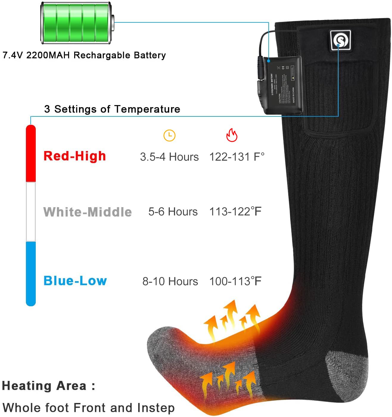 SNOW DEER Heated Socks - Rechargeable 7.4V Battery Electric Warm Socks for Men & Women - Winter Thermal Socks for Hunting, Fishing, Camping, Hiking & Skiing - Perfect for Outdoor Adventures in Cold Weather